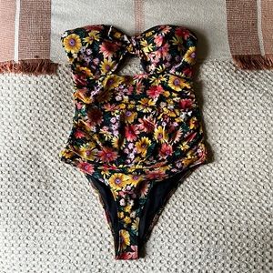 Strapless peekaboo cutout, cheeky Zara floral bathing suit